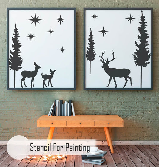 Stag Forest Christmas Wall Stencil Set